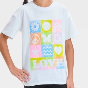 Cat & Jack Girls Short Sleeve Love Oversized Graphic T-Shirt White Relaxed Fit L